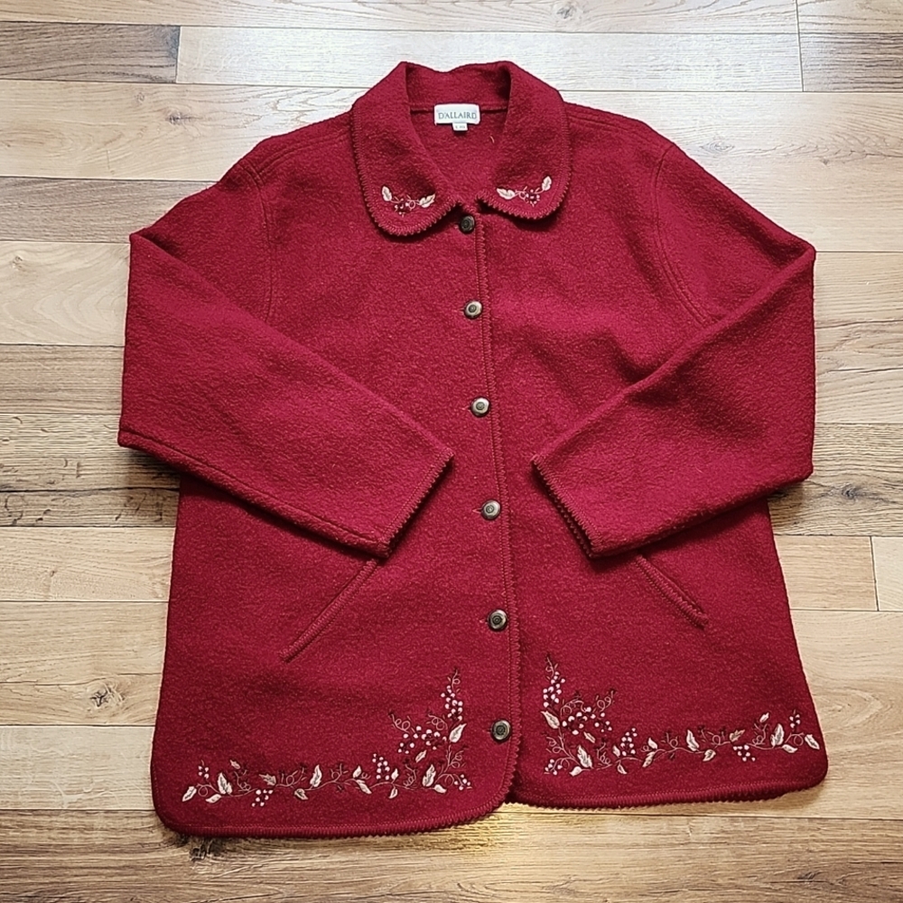 Womens cardigan sweater jacket 100% Pure Wool large Vintage D'allaird Cottage